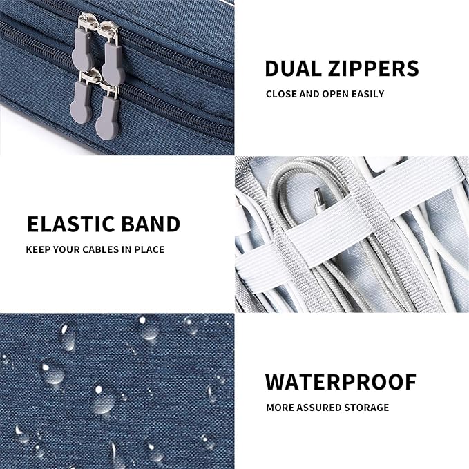 mygreen Electronic Organizer Travel Cable Organizer Bag for Hard Drives, Cables, Charger, Phone, USB, SD Card Dark Blue