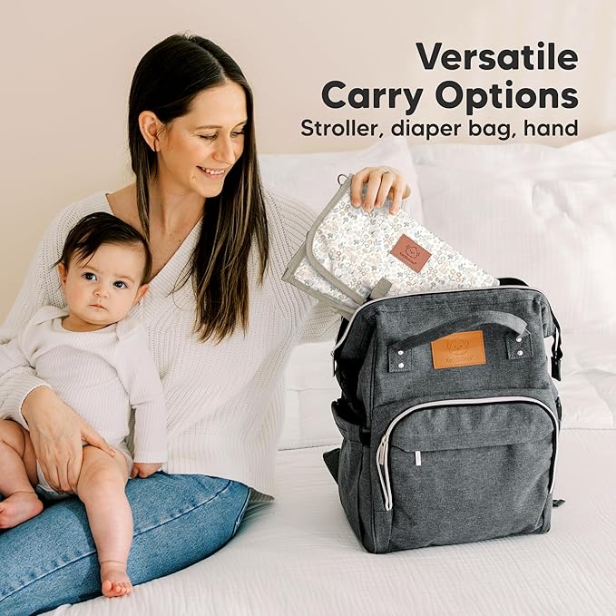 KeaBabies Portable Diaper Changing Pad - Large Waterproof Baby Changing Mat, Compact Travel Diaper Clutch, Functional Pockets Fit Newborn Essentials, Wipeable & Padded Baby Changer (Prairie)
