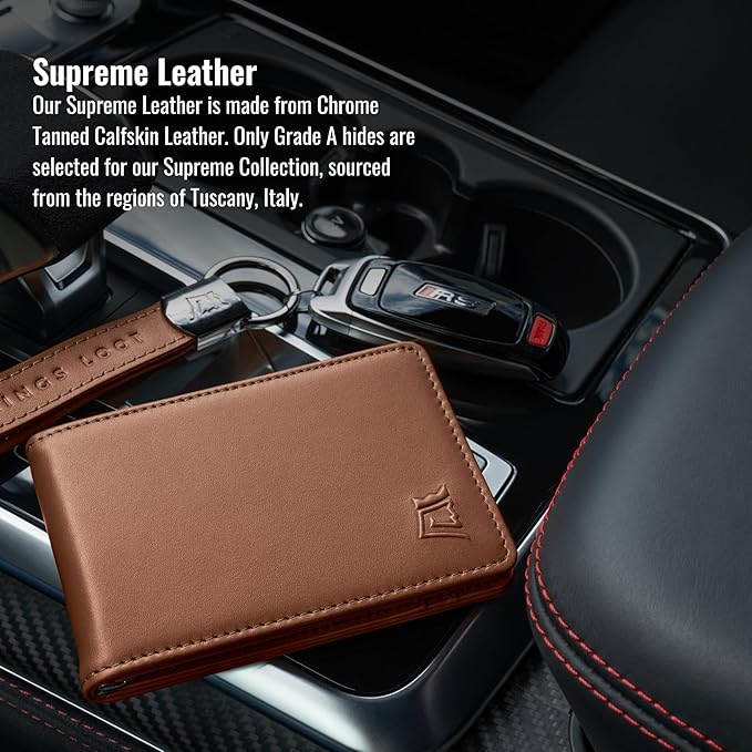 Kings Loot Wallet for Men | Customized Minimalist Slim RFID Blocking Leather Design with Cash Pocket & Card Pull Strap | Holds 1-15 Cards | Stylish & Durable Wallets