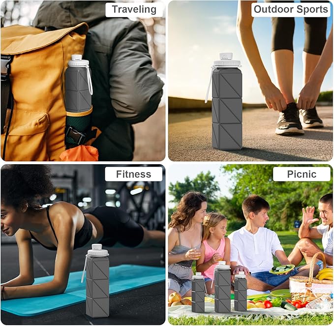 Collapsible Water Bottles Flexible Bpa Free Silicone Reusable Foldable Water Bottle,Durable Lightweight Leak-Proof Compact Water Bottles For Travel Hiking Yoga Running Outdoor Sports