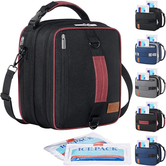 Lifewit Insulated Lunch Box for Men, Expandable Cooler Bag, Freezable Lunch Bag for Women with 2 Ice Packs and Shoulder Straps for Work Travel College, 8.2L Black and Red