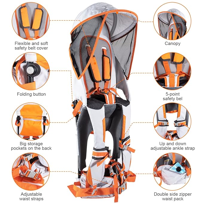 Baby Shoulder Carrier Baby Hiking Backpack Carrier with Rain Cover Sun Shade for Child Safe Backrest and Toddler Ergonomic Seat Holds 40 Pound for Children Between 6 Months-3 Years Old Babies