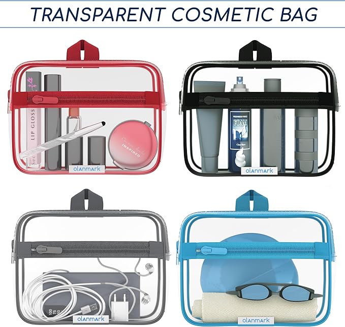TSA Approved Toiletry Bag 3-1-1 Clear Travel Cosmetic Bag with Handle - Quart Size Bag with Zipper - Carry-on Luggage Clear Toiletry Bag for Liquids - Airport Airline TSA Compliant Bag for Man Women