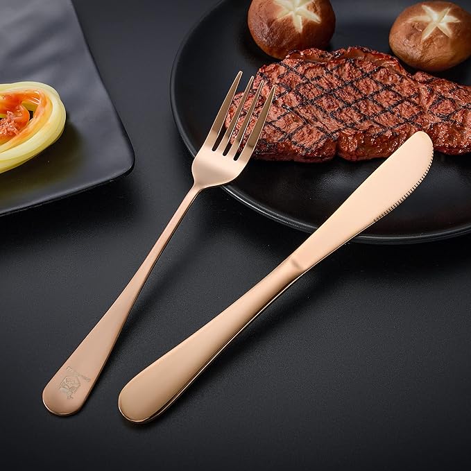 Boulder Bee Travel Utensils | Reusable Camping Cutlery | Stainless Steel Flatware | Portable Silverware Set with Case | Includes Knife/Fork/Spoon/Straw/Cleaning Cloth (Rose Gold)