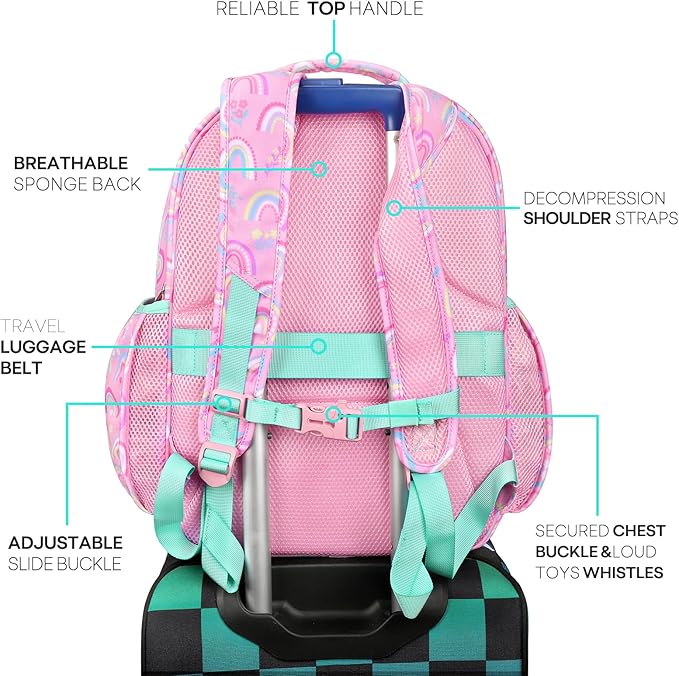 mibasies Girls Backpack: Large Kids Backpack Girls for Elementary School with Laptop Compartment - Rainbow Pink