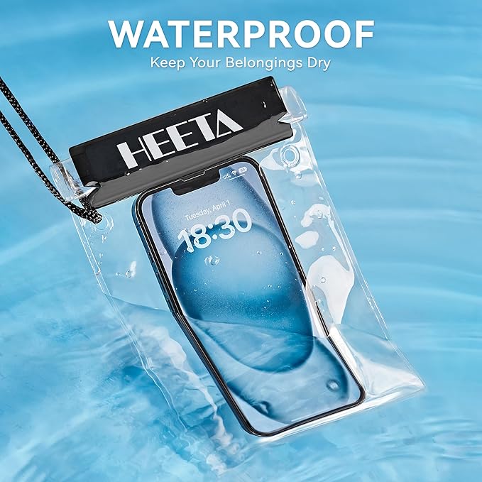 HEETA 5-Pack Clear Waterproof Dry Bag, Water Tight Cases Pouch Dry Bags for Camera Mobile Phone Maps, Kayaking Boating Document Holder