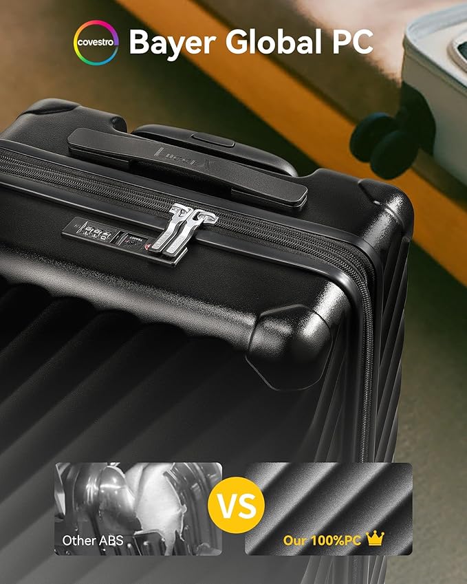 LUGGEX Luggage with Spinner Wheels, Polycarbonate Hard Shell Suitcase, Underseat 14 Inch, Shadow Black