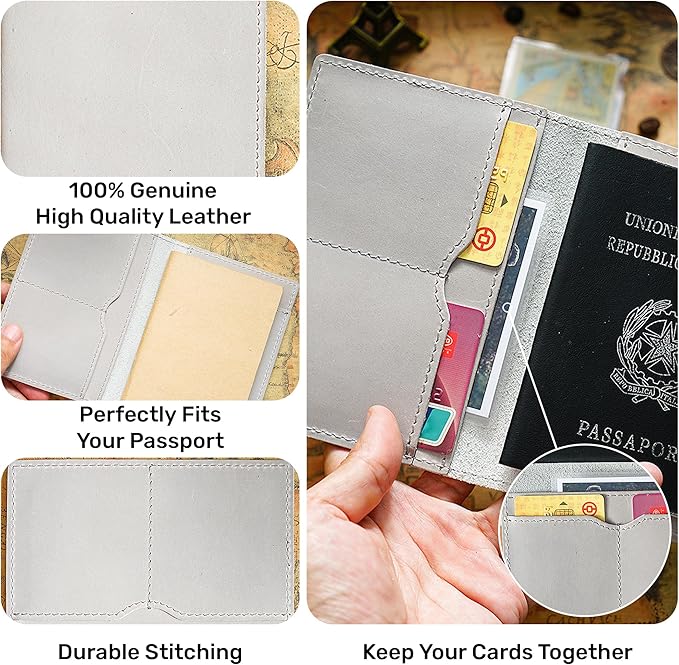 HIFA Leather Passport Holder, Handmade Passport Cover with Card and Ticket Slot - Genuine Leather, Elegant Design, Easy Access - Passport Case, Passport Wallet, Passport Holder