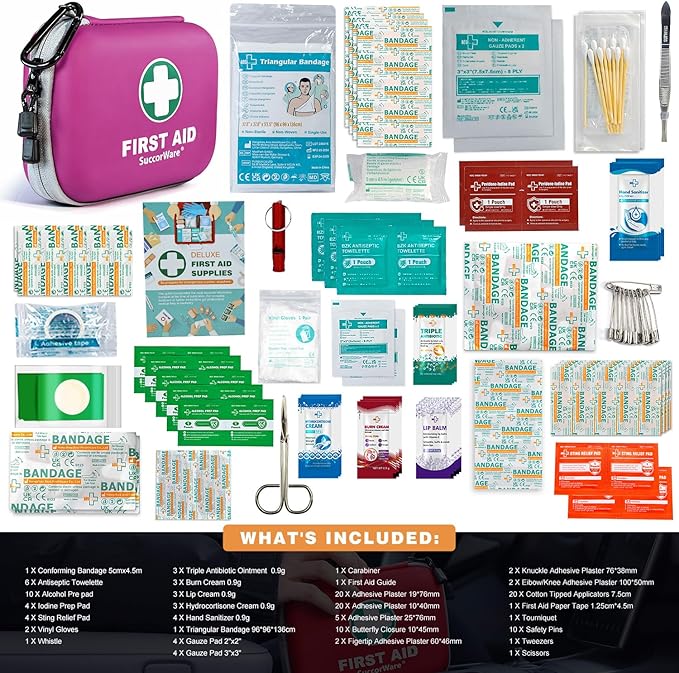 150 Pieces Mini First Aid Kit - Small Medical Kit with Hard Shell - Emergency First Aid Kit for Car, Travel, Home, Outdoor, Office, Camping, Hiking (Purple)