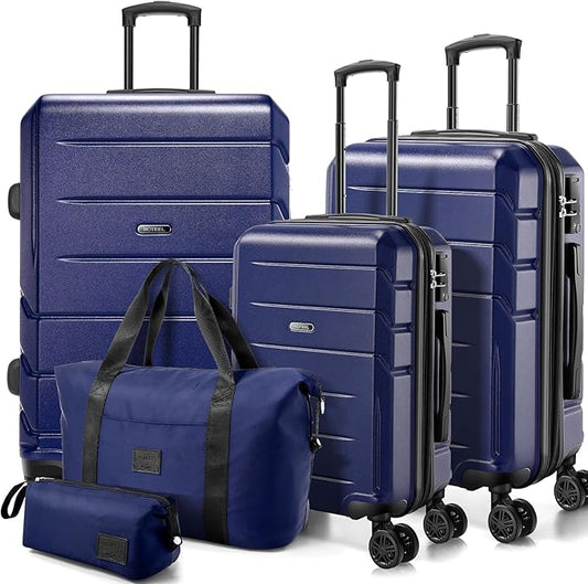 Hoteel Luggage Sets 5 Piece, ABS+PC Hard Shell Expandable Suitcases with Wheels, TSA Aproved Lock and Carry on Bags, Travel Suit Case Set for Men and Women, (5-Piece, Blue)