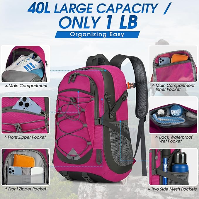 IGOLUMON Hiking Backpack 40L Packable Lightweight Camping Backpack Men Women Waterproof Hiking Daypack Outdoor Travel Daypack