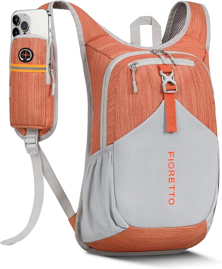 FIORETTO 15L Hiking Backpack for Women Men Mini Packable Backpack Lightweight Small Daypack for Camping Travel Outdoor, Orange