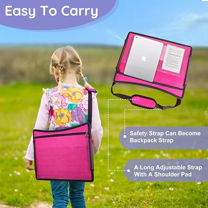 2Pcs ‎Kids Travel Tray, Kids Travel Trays for Car Seat, Road Trip Essentials for Toddler, Carseat Lap Tray with Dry Erase Board & Storage Organizer for Road Trip Activities for Kid, Pink