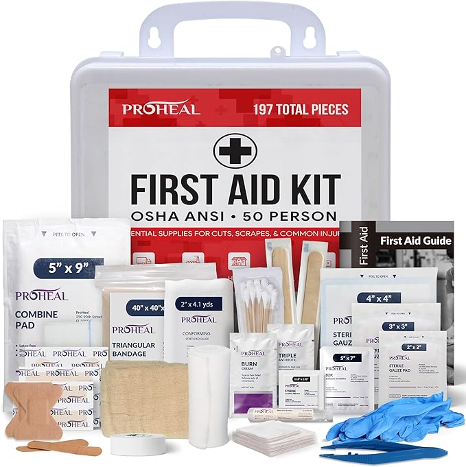50 Person OSHA Compliant First Aid Kit for Businesses, Vehicles, Trucks, Construction Site - Type III, ANSI Class A Emergency Kit - 197 Piece Essential First Aid Supplies