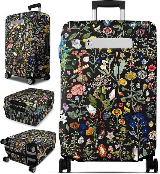 Slohif Luggage Cover for Suitcase Tsa Approved Protector - Luggage Sleeve Large Suit Case Cover Travel Stretch Baggage Case Protective Washable Fit 24-27 Inch Flower M