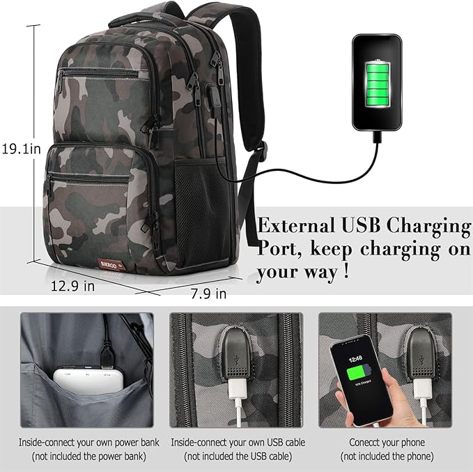 BIKROD Backpack for Boys Men, School Backpack for Teens Girls, Lightweight Casual High School Bookbag, Daily-use Travel Laptop Backpack with USB Charging Port Fits 15.6 Inch Notebook