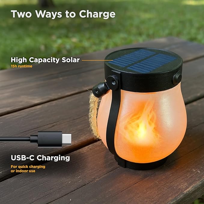 Schoolhouse Solar Lanterns Outdoor Waterproof - Realistic Flickering Flame, 3 Lighting Modes with Rope Handle Design, Waterproof & Solar-Powered for Patio, Garden, Porch, Tabletop Indoor Decor 2 Pack