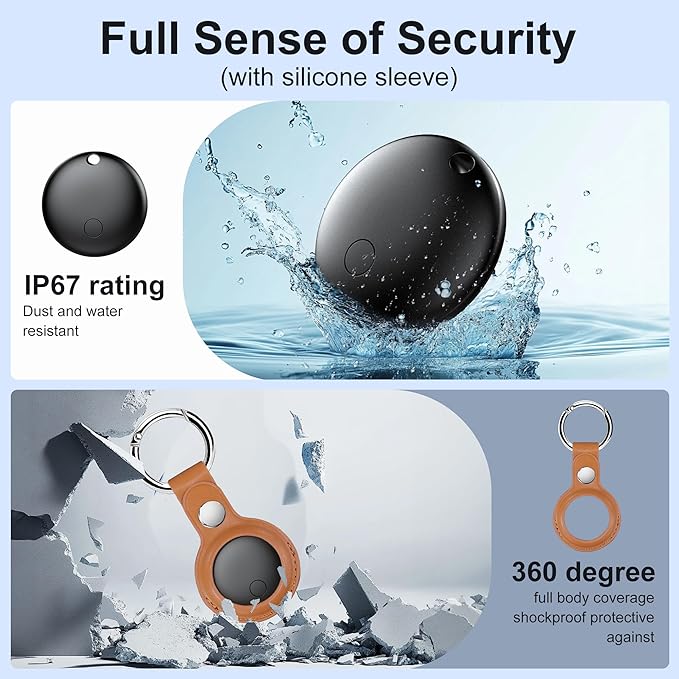 Air Tags-4 Pack, Pet Trackers, Item Locator Tags Works with Apple Find My | iOS Only | 4 Different Cases | Replaceable Battery | Water-Resistant | Item Finder for Key, Luggage, Backpack,Bike (4-Black)