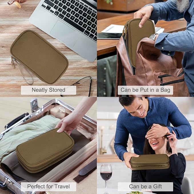 FYY Electronic Organizer, Travel Cable Organizer Bag Pouch Electronic Accessories Carry Case Portable Waterproof Double Layers Storage Bag for Cable, Charger, Phone, Earphone, Medium Size- Brown