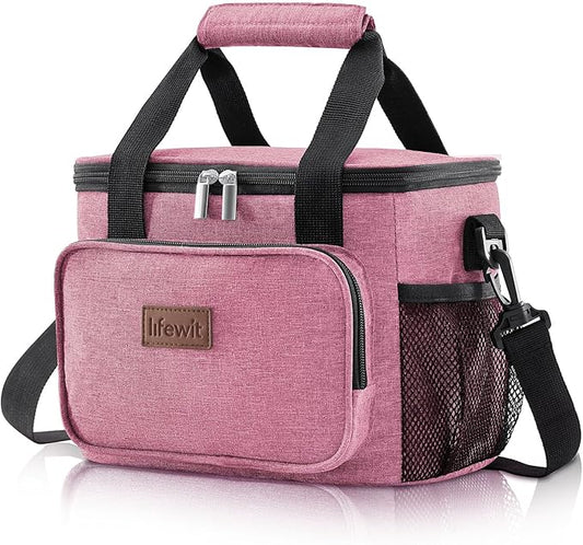 Lifewit Medium Lunch Bag Insulated Lunch Box Soft Cooler Cooling Tote for Adult Men Women, Pink 12-Can (9L)