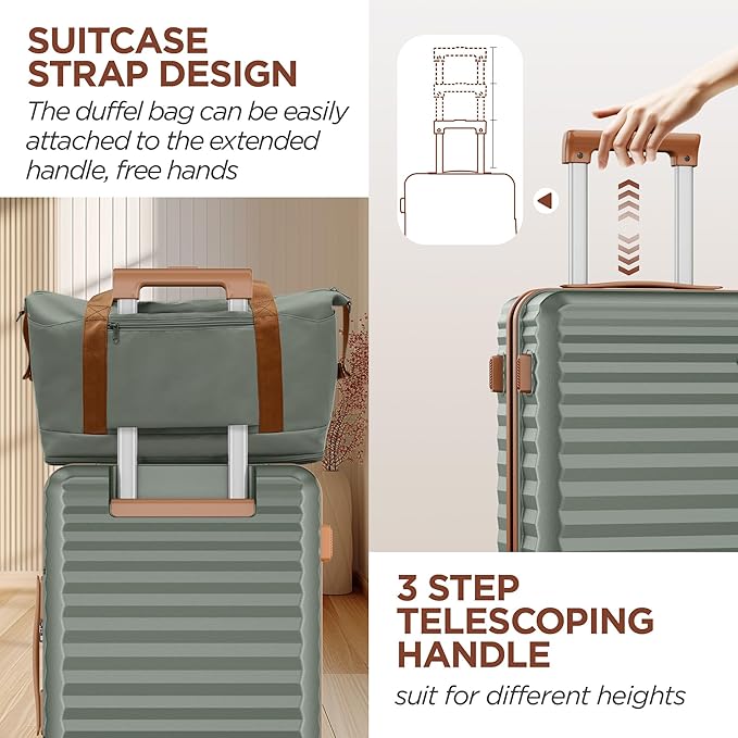 SHOWKOO Carry On Luggage Hardshell Lightweight Luggage Set, Suitcase with Double Spinner Wheels Tsa Lock White 3 piece set Green (DB/TB/20in)