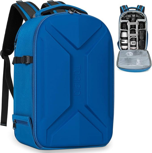 TORIBIO Camera Backpack, Hardshell DSLR Photography Camera Bag, Waterproof Hard Shell Camera Case with Tripod Holder & 15.6" Laptop Compartment Compatible with Canon/Nikon/Sony/DJI Mavic Drone