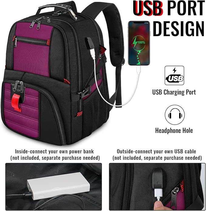 YOREPEK 18.4 Laptop Backpack, Large Backpacks Fit Most 18 Inch Laptop with USB Charger Port, TSA Friendly Flight Approved Weekend Carry on Backpack with Luggage Strap for Men and Women, Purple