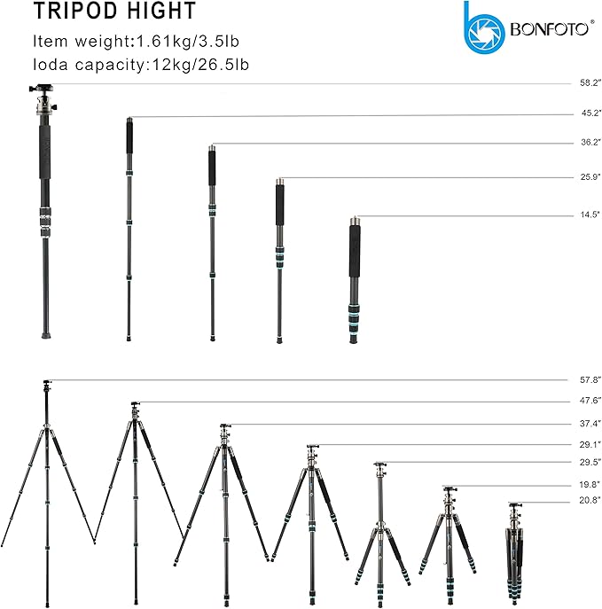 BONFOTO Portable Aluminum Alloy B674A Lightweight Camera Travel Tripod Monopod with Ball Head for DSLR (Bronze Grey)