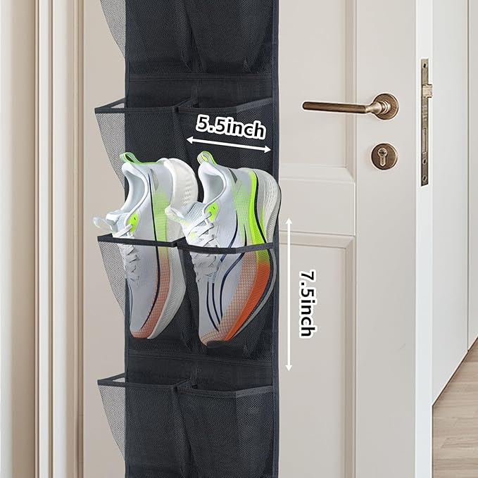 Over The Door Shoe Organizer, 14 Large Mesh Pockets Hanging Shoe Rack for Closet Organizers and Storage, 2-pack (black)