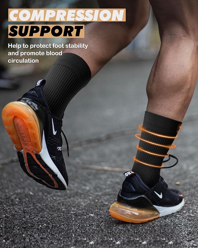 PAPLUS 3 Pairs Running Compression Socks for Men & Women, Atheltic Crew Socks with Cushion, Arch Support for Hiking, Cycling