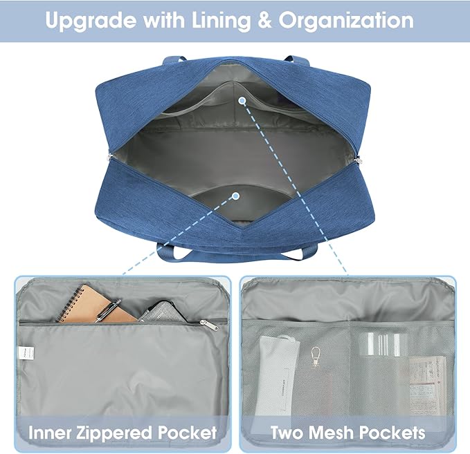 Carry on luaggage 22x14x9 Airlines Approved Foldable Carry on Bag Packable Duffle Overnight for Women and Men 40L (Navy Blue-1)
