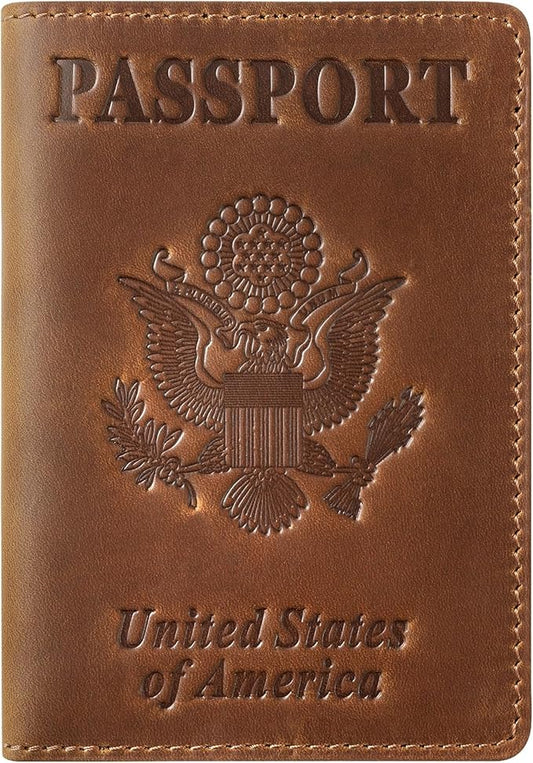 Jack&Chris Leather Passport Holder, Passport Travel Wallet Cover Case for Men Women, Leather Travel Documents Organizer Protector, JC105-Brown