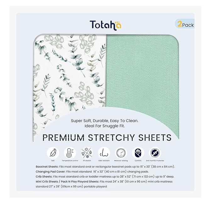 TotAha Botanical Crib Sheets Netural for Girls Boys, Premium Soft Boho Crib Mattress Fitted Sheet, Ultra Breathable Baby Sheets, Super Stretchy Baby Bed Sheets 28x52x9 Extra Deep Pocket