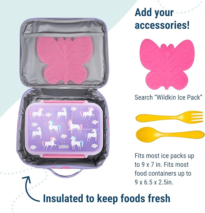 Wildkin Kids Insulated Lunch Box for Girls – Durable and Reusable for School & Travel - (Birdie)
