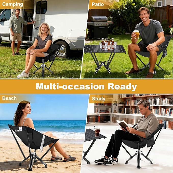 Compact Camping Chair, Portable Comfortable Camping Chair for Adults - 600 LBS Capacity Sturdy Camping Folding Chair with Quick Setup & Carry Bag Compact Camp Chair (Black)
