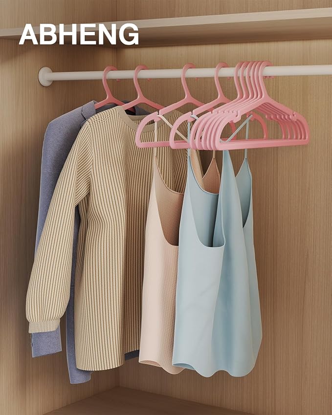 100 Pack Clothes Hangers, Non Slip Plastic Coat Hangers, Space Saving, Heavy Duty, Hanging Dry Wet Clothes, 16.4" x 8.3", Light Pink, UAPY05100P