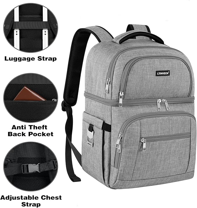 Cooler Backpack,Insulated Backpack Cooler Leakproof Double Deck Cooler Bag for Men Women RFID Lunch Backpack
