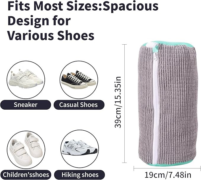 Shoe Washing Bag for Washing Machine, Laundry Shoe Bag for Washer and Dryer, Reusable Shoe Bag, Sneaker Washing Machine Bag (Grey 2pcs)