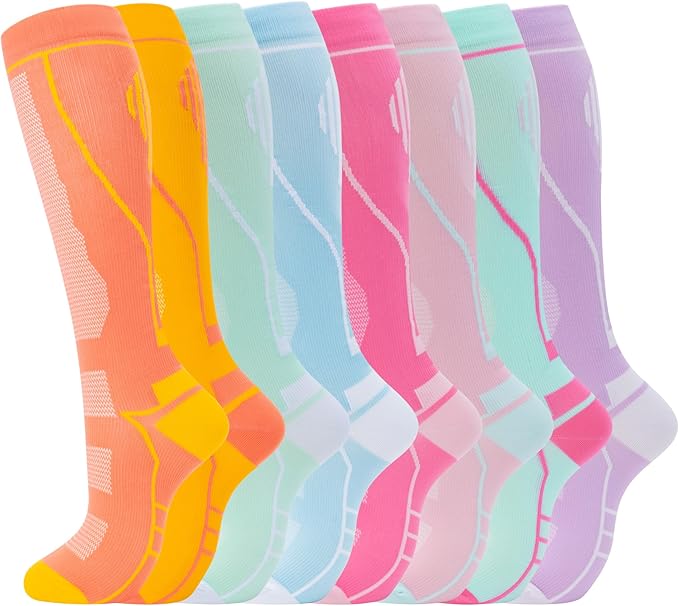 Compression Socks for Women Men Circulation Knee High 8 Pairs for Nurses, Running, Travel, Athletic