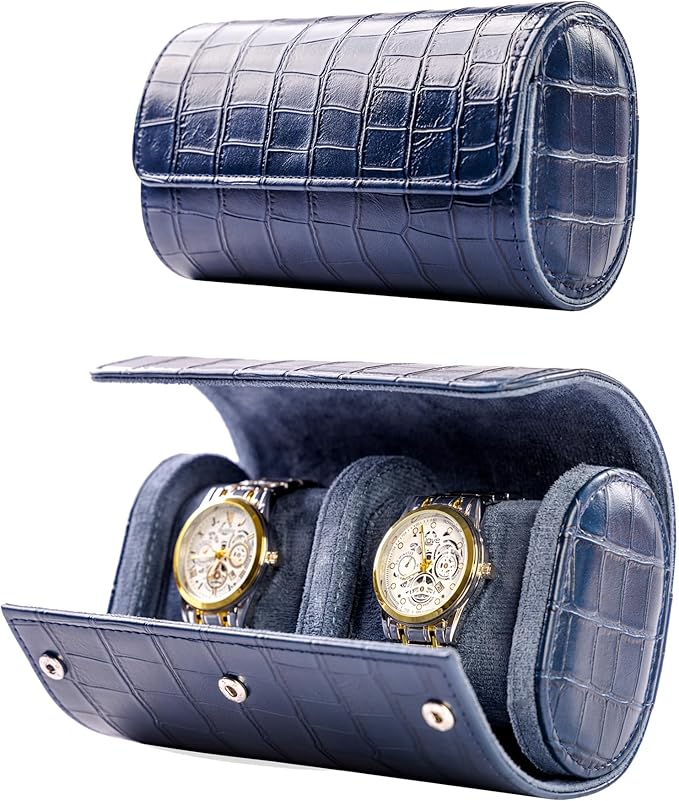 MR.OKAY 2 Watch Travel Case- Classic Leather Watch Case With Superb Texture.(Portable Watch Roll Or Organizer For Storage And Display).Festival Gift For Men, All Handcrafted By Artisans.
