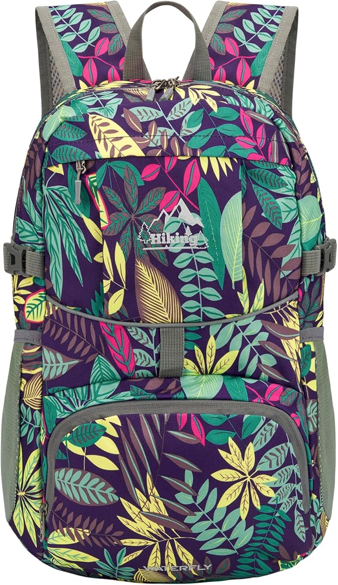 WATERFLY Hiking Foldable Daypack Backpack: 25L Ultra Lightweight Packable Waterproof Outdoor Travel Day Pack for Woman Man