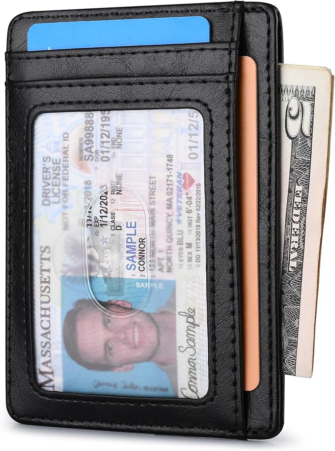 Buffway Slim Minimalist Front Pocket RFID Blocking Leather Wallets for Men and Women - Alaska Black
