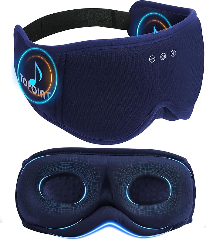 Sleep Mask with Headphones Bluetooth 5.4, TOPOINT 3D Eye Mask Blackout with Soft Bamboo Cotton for Side Sleepers Women Men, Sleep Headphones Earphones HD Speaker Microphone for Travel Meditation Gift