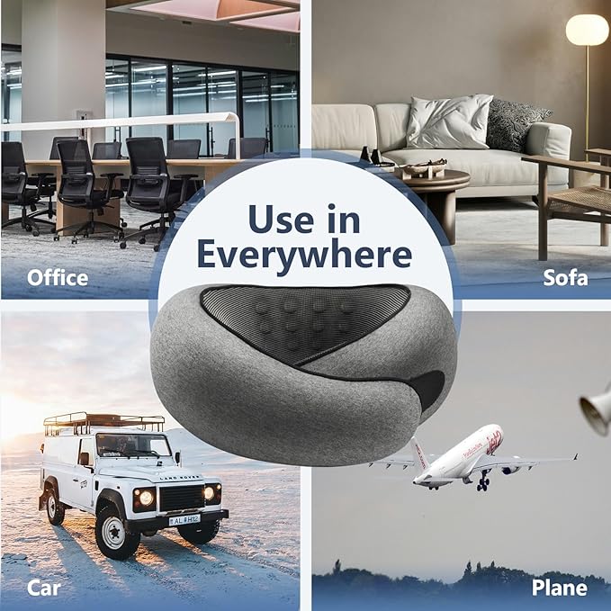 Advanced Memory Foam Neck Travel Pillow, Neck Pillow Airplane with Eye Mask & Ear Plugs, Designed for The Comfort of Travel & Office, Travel Pillow for Plane, Car, Home, Work, Dark Grey