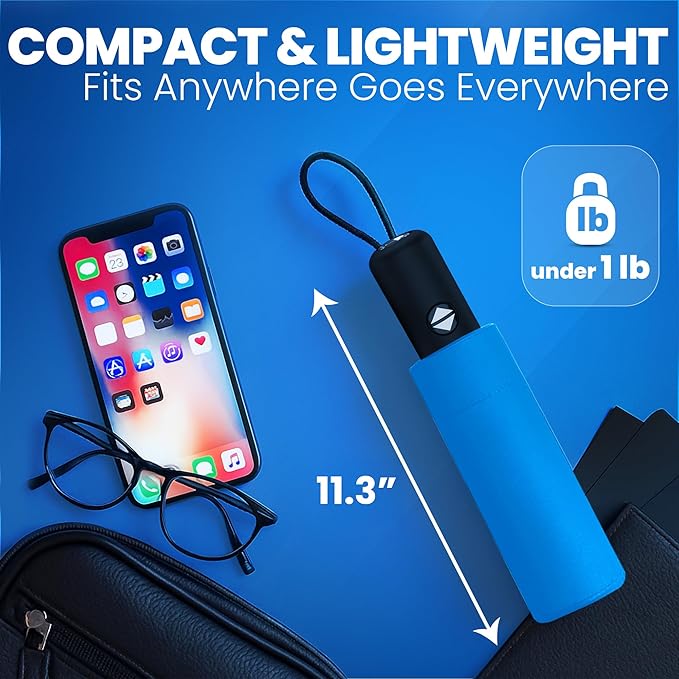 Rain-Mate Windproof Compact Umbrellas for Rain - Strong Reinforced Fiberglass Rib Design & Auto Open & Close - Portable Folding Travel Umbrella - Lightweight & Packable for Women & Men, Easy Collapse