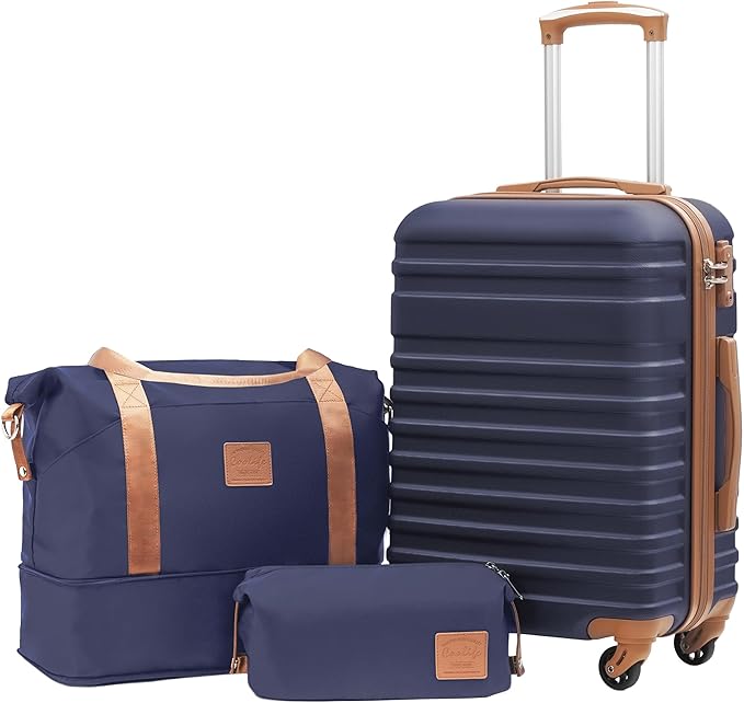 Coolife Suitcase Set 3 Piece Luggage Set Carry On Hardside Luggage with TSA Lock Spinner Wheels (Navy, 3 piece set (DB/TB/20))