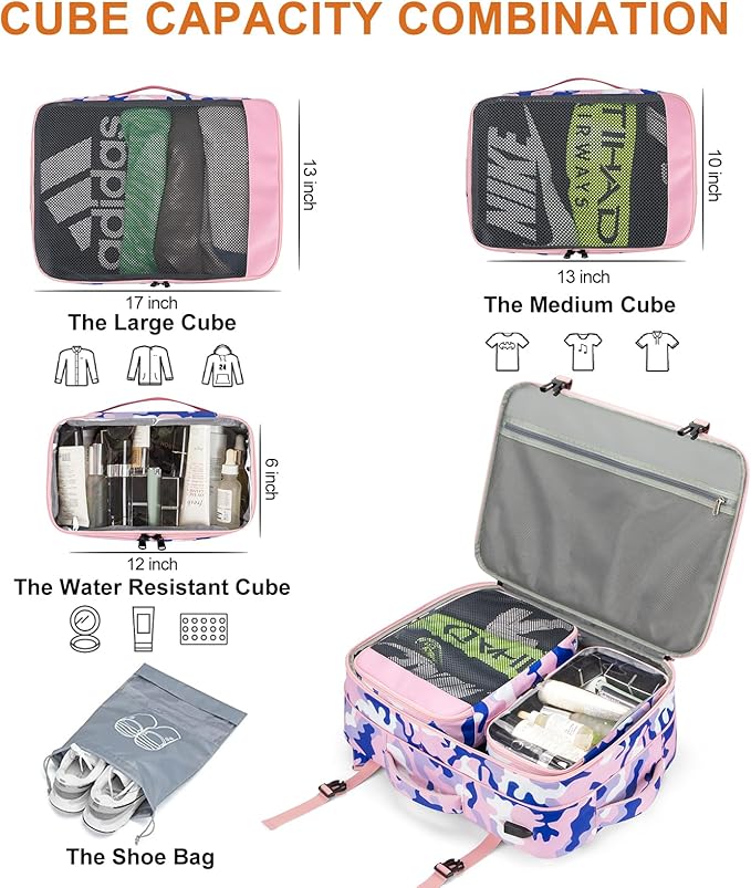 Travel Backpack 42L Carry on Backpack Flight Approved Expandable Travel Backpack Carry on Backpack Luggage Daypack (Pink Camouflage)