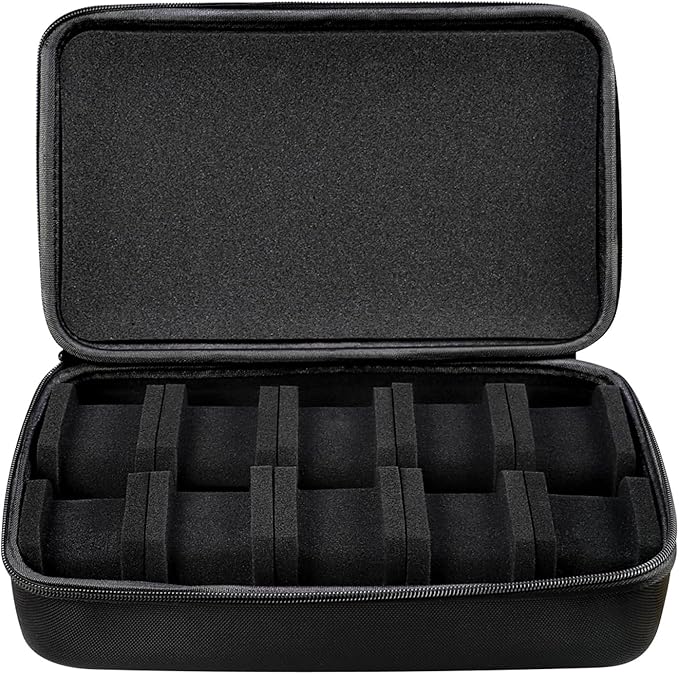Juntan 10 Slots Hard Watch Travel Case, Portable Nylon Zipper Storage Organizer Box for Men Women with Soft Compressible Foam Pillow Black