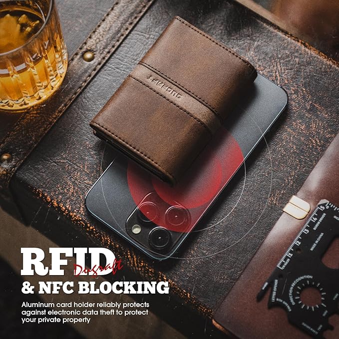 DUGRAFT Mens Wallet for Max.11 Cards with Pop Up Credit Card Ejector Case RFID Blocking, Bills/Cash Compartment and ID Window, Giftbox Packed, Brown