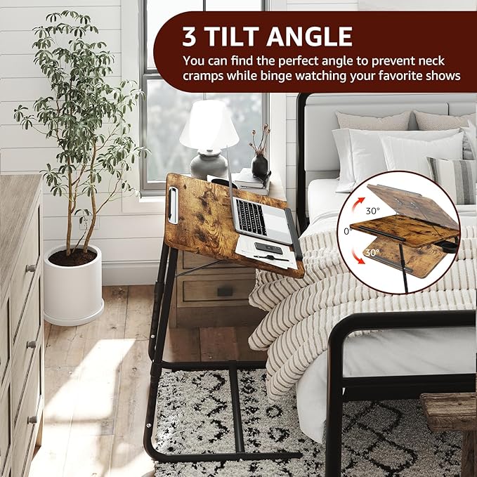 TV Trays Set of 2 - Folding TV Tray Adjustable Dinner Trays for Eating On Couch Wooden Tables Mate Stand Foldable Rustic Desk with Cup Holder Portable